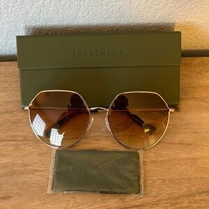 Longchamp Gold Frame Brown Gradient Round Sunglasses
